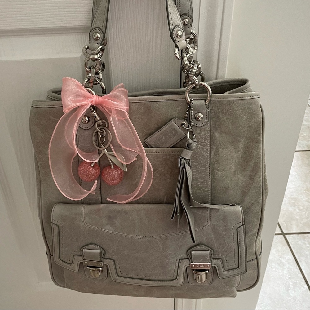 COACH New  POPPY LEATHER PUSH LOCK TOTE 17924 ASH